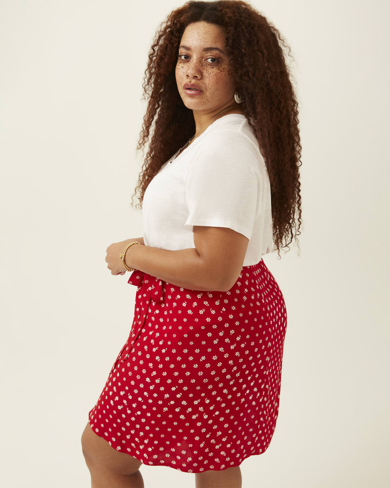 Plus Size Wrap Mini Skirt in Bandana Flower Red